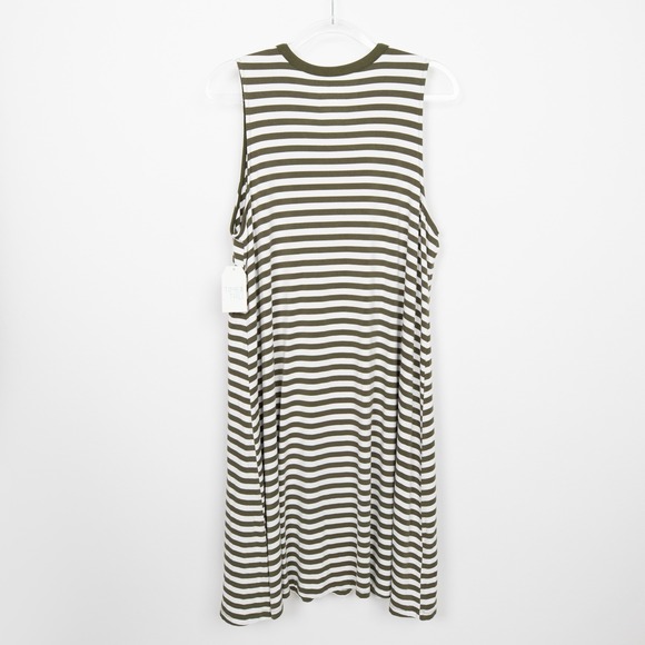 Time and Tru Olive Green Striped Tank Dress Sleeveless Casual Relaxed Fit Size L - Picture 3 of 9